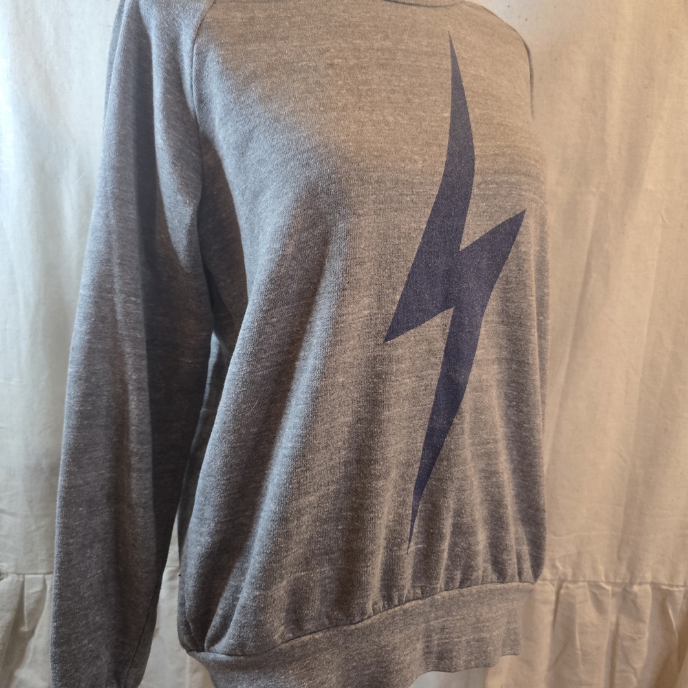 Aviator Nation Gray Sweater with Blue Lightning Bolt - Picture 6 of 8